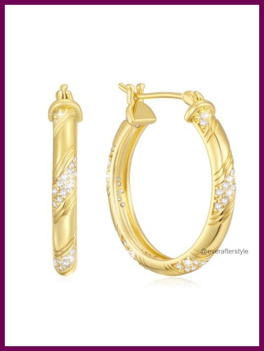 14K Gold Plated Hoop Earrings Women Cubic Zirconia Latch Back 25mm